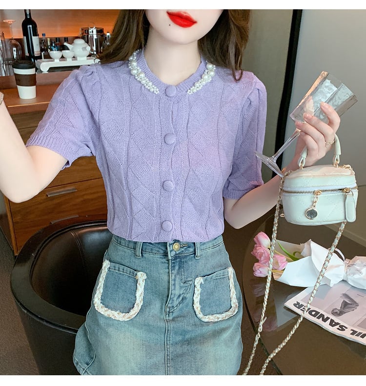 【tops】存在感 スウィートオシャレ薄手ニットトップス　M16839