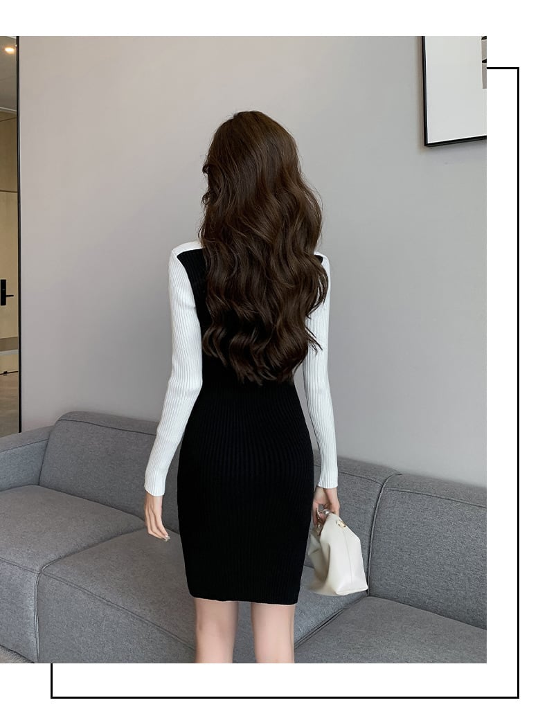 【dress】人気アイテム ! 切り替えニットワンピース　M17593