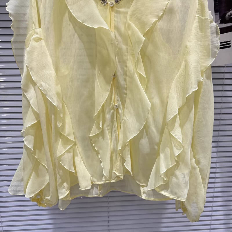 【tops】Vネックフレアシフォンシャツ Q8105
