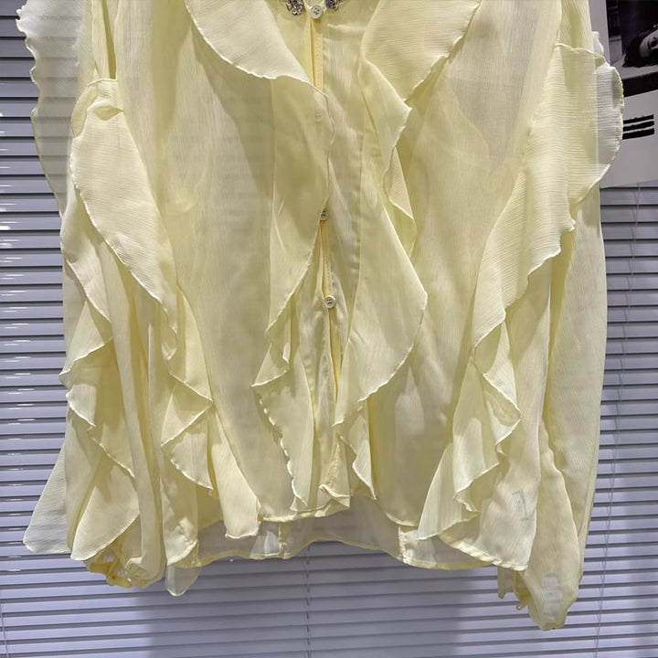 【tops】Vネックフレアシフォンシャツ Q8105