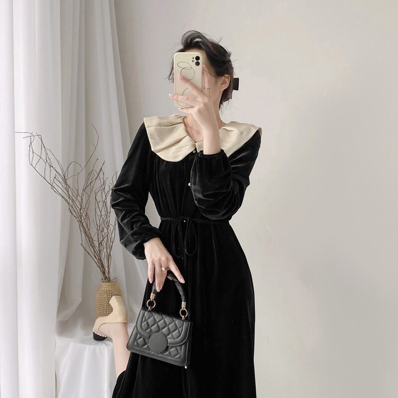 【dress】フリルベルベットワンピース　M18532