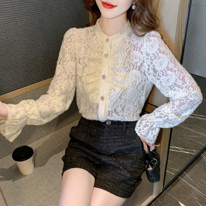【tops】フリルレースシャツトップス　M26524