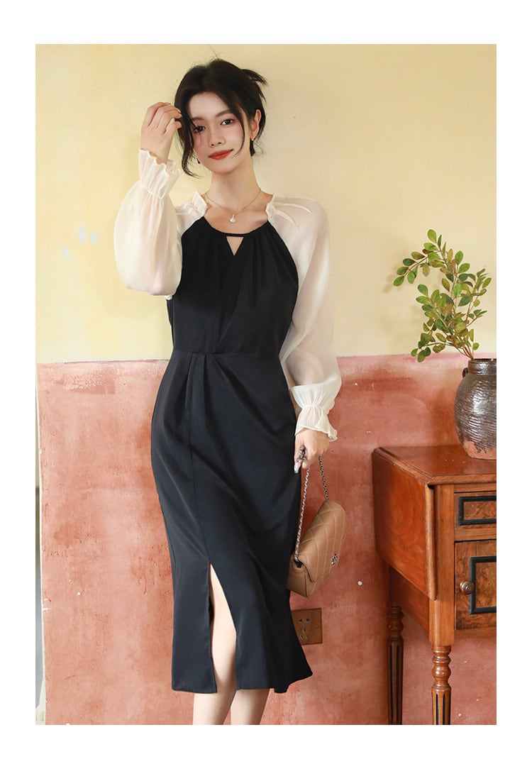 【dress】おしゃれ大人気切り替えデートワンピース着瘦せ　M17082