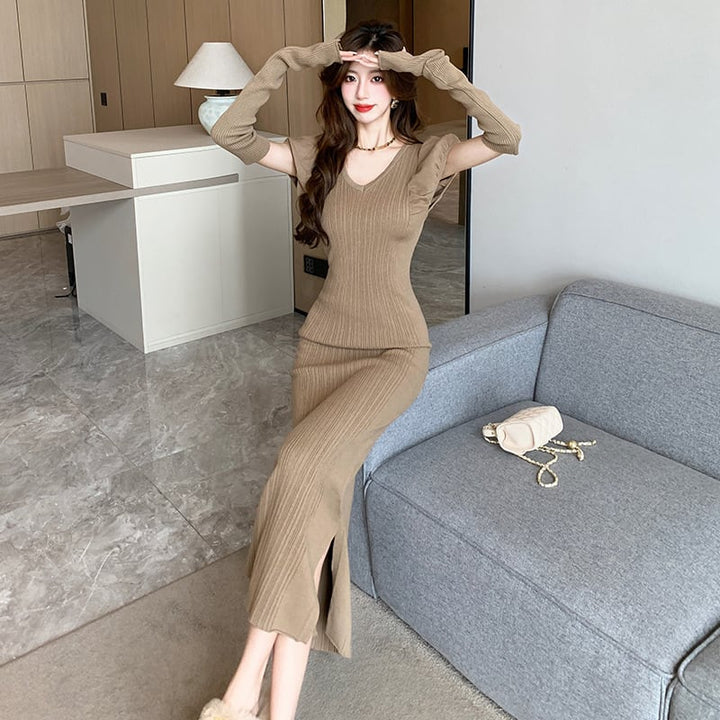 【dress】スリットワンピースアームカバー付き　M18188