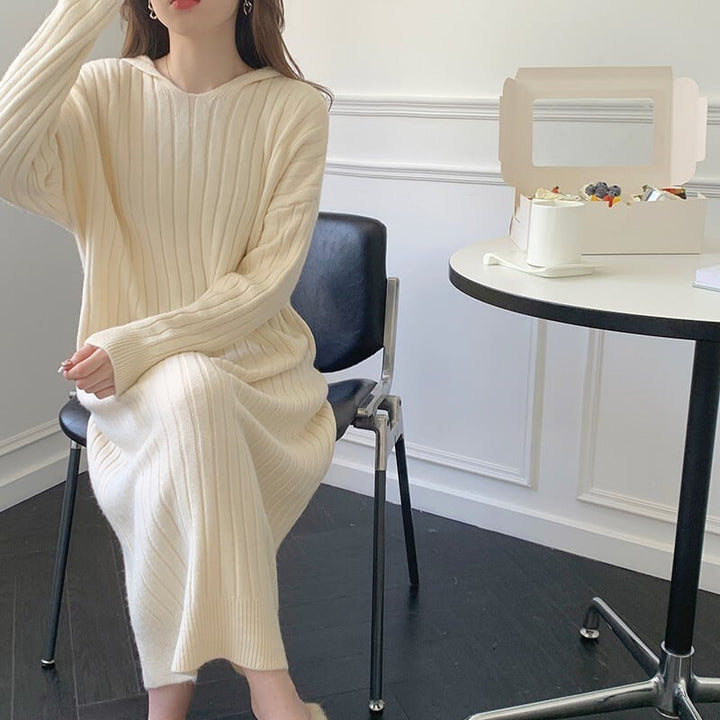 【dress】韓国系シンプルフード付きニットワンピース　M17494