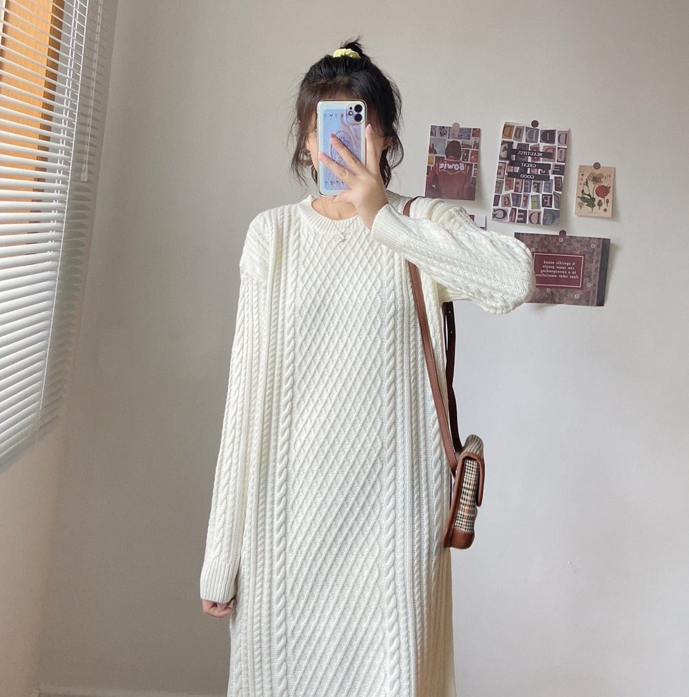 【dress】クルーネックニットワンピース　M18204