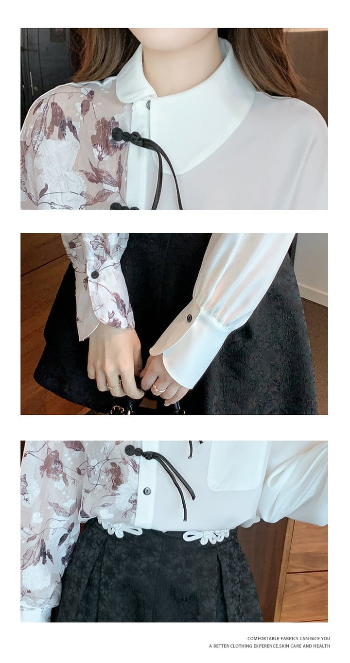 【tops】プリントドッキングシャツトップス　M18287