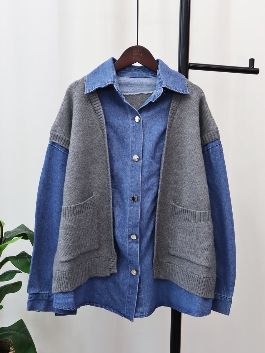 【outer】デニムドッキングニットカーデ　M18068