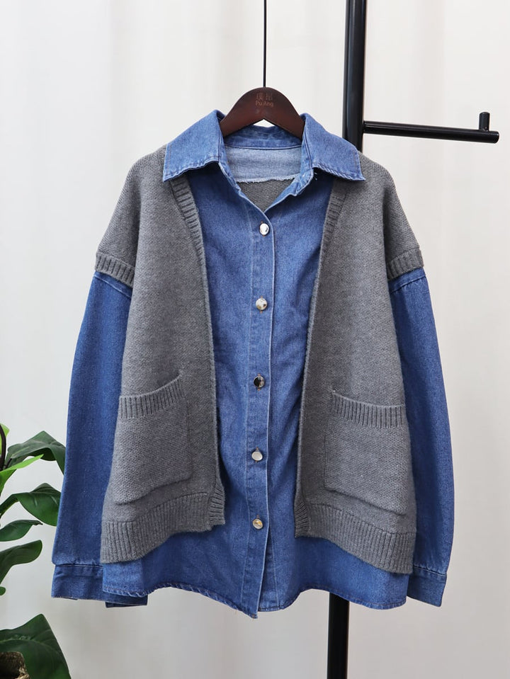 【outer】デニムドッキングニットカーデ　M18068