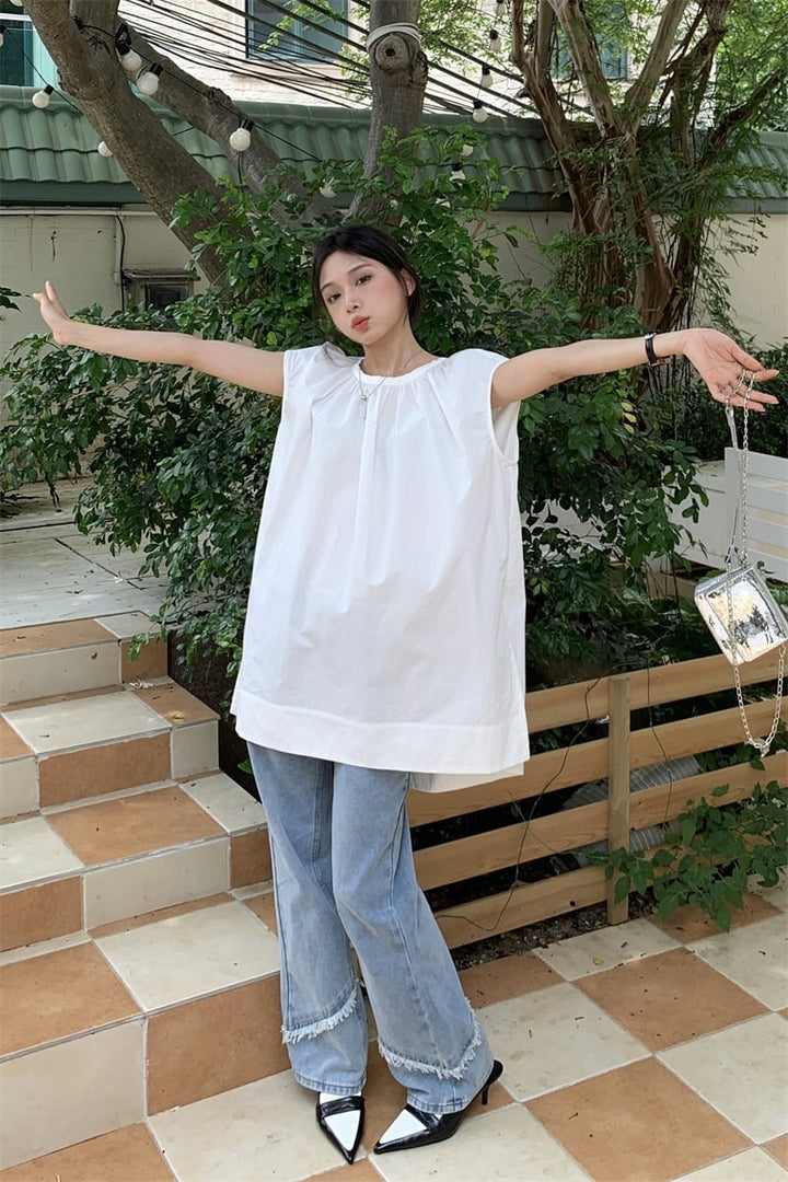 【tops】ノースリーブシャツトップス　M25114