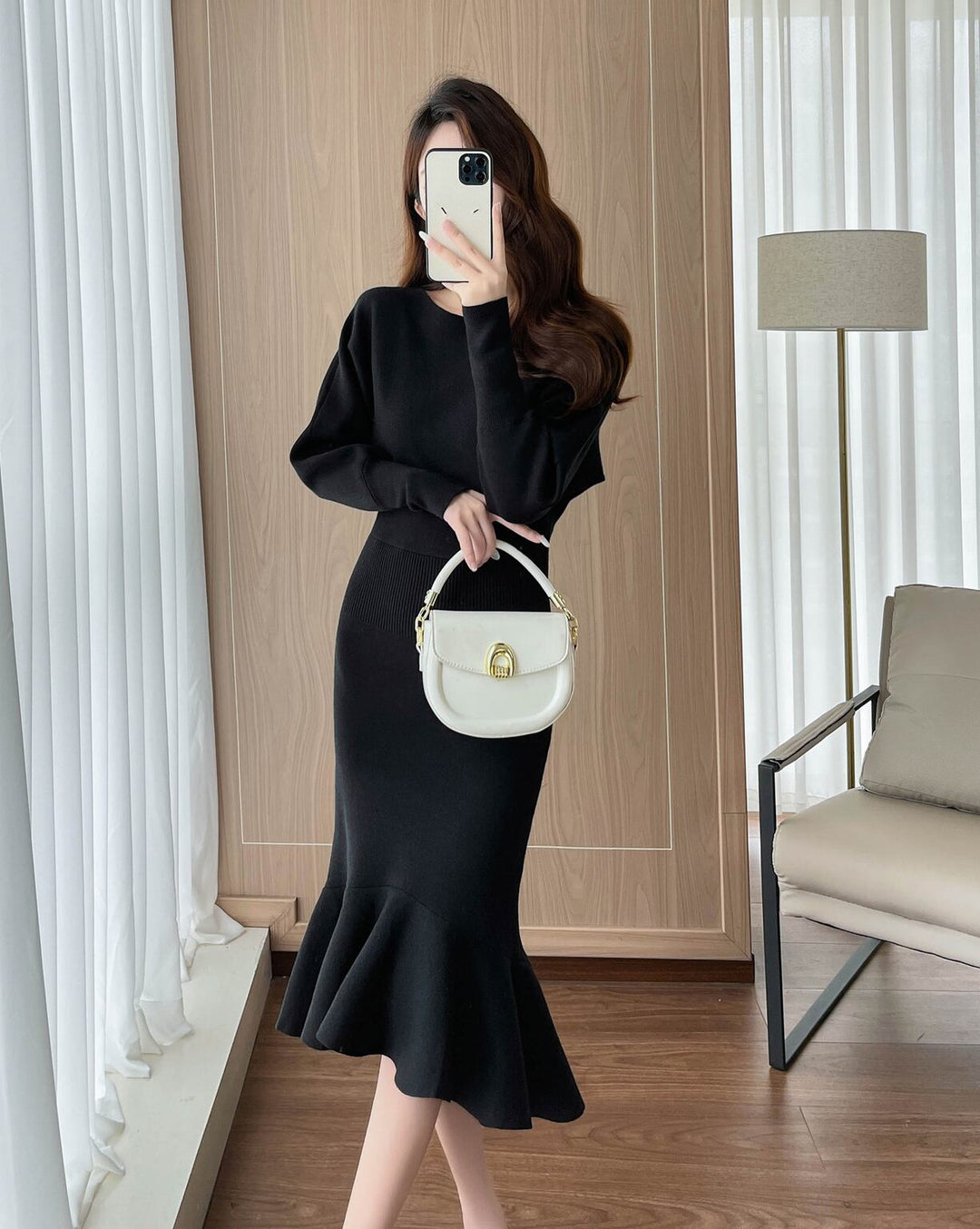 【dress】ニットマーメイドワンピース Q7293
