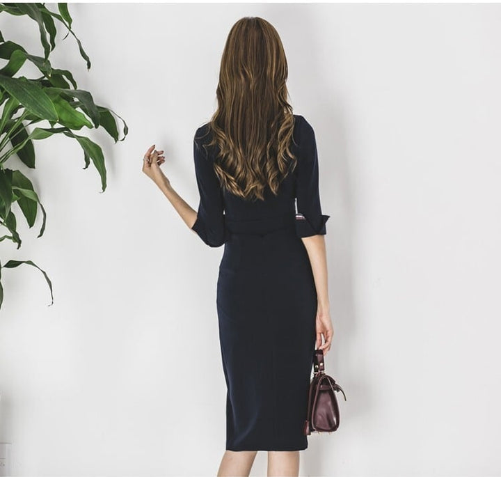 【dress】話題沸騰中OL、通勤Vネックスリットワンピース　M17280