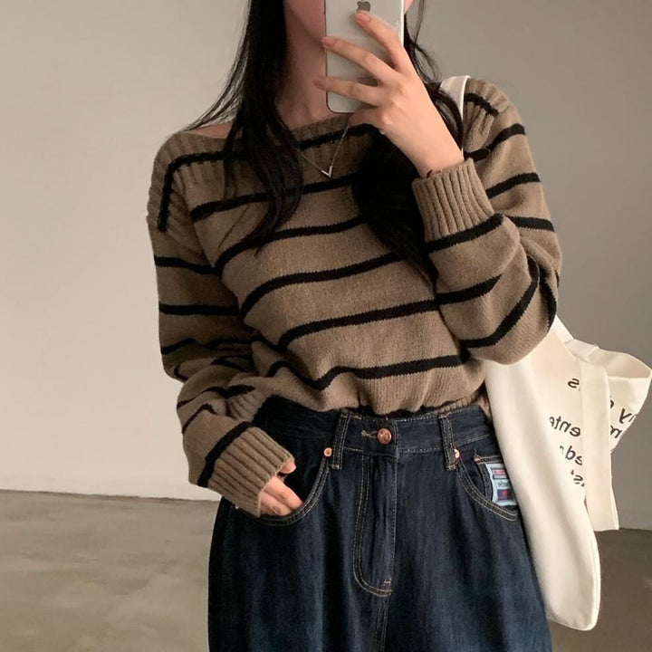 【tops】ボーダー柄ニットセーター　M27493