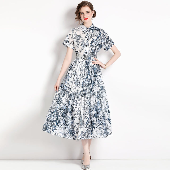【dress】女子力アップエレガントプリントシャツワンピース　M17133