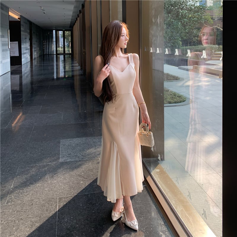 【dress】チュールコンビマーメイドワンピース　M29499