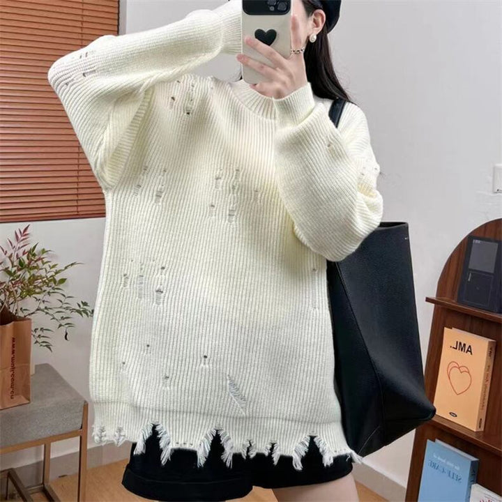 【tops】ダメージ加工ニットセーター　M18700