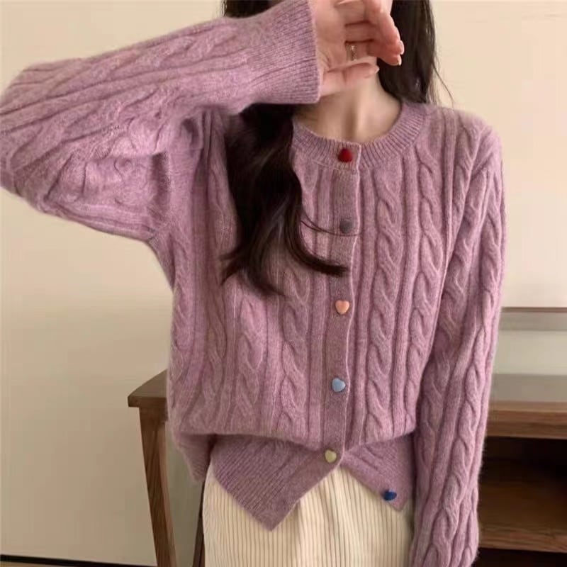【outer】ハート柄ボタンデザインニットカーデ　M27155