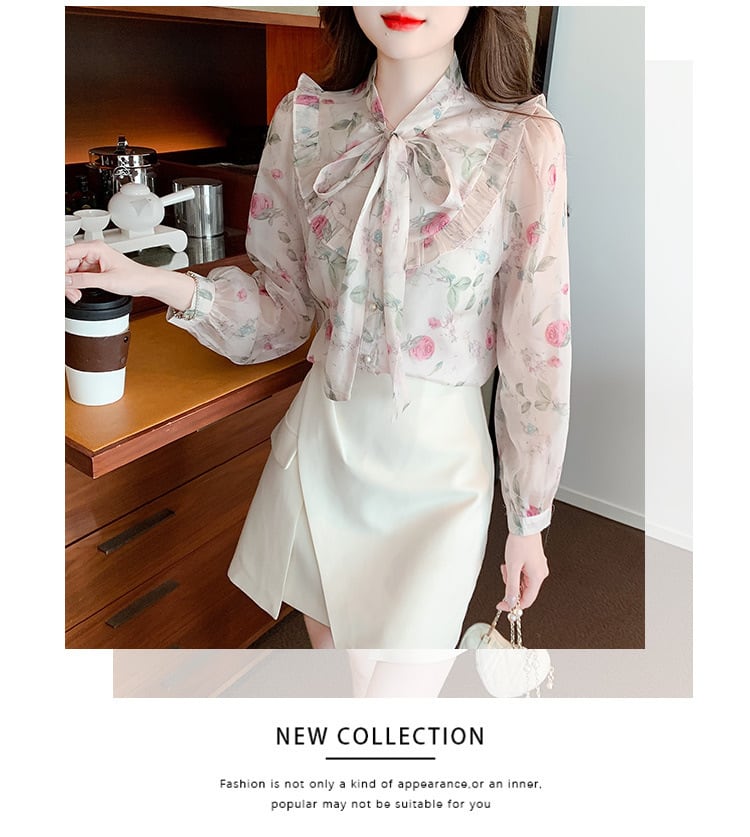 【tops】リボン付きシャツトップス　M25728