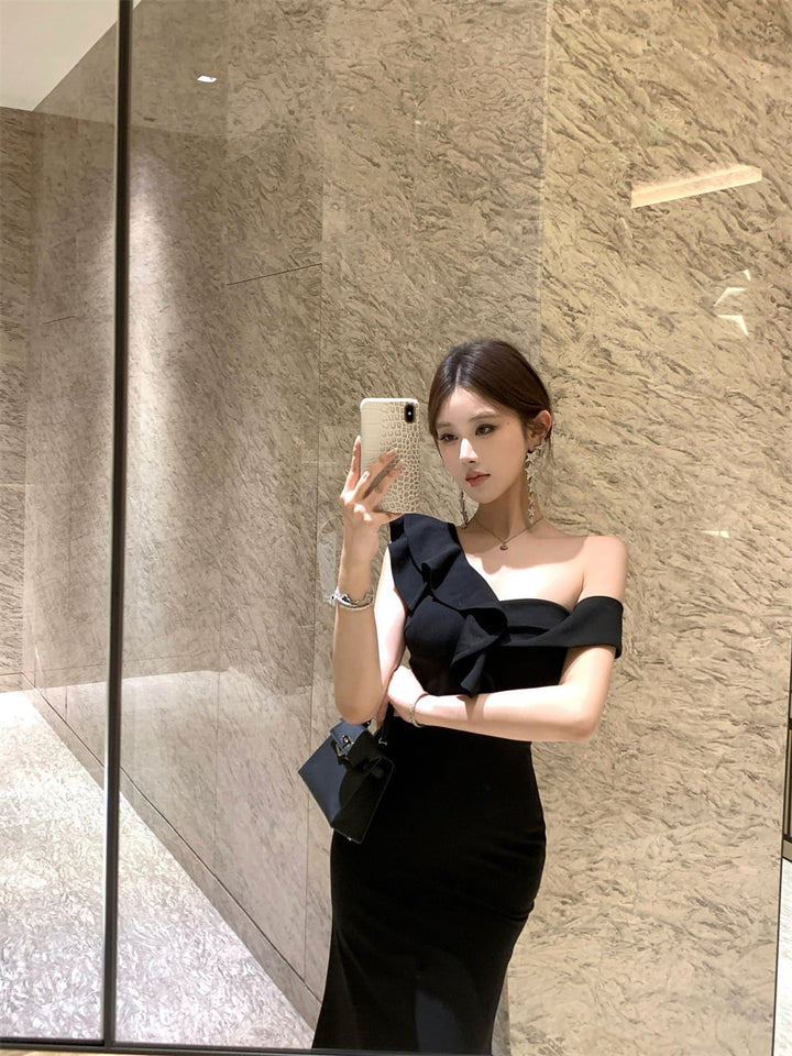 【dress】ワンショルダーフリルマーメイドワンピース　M31571