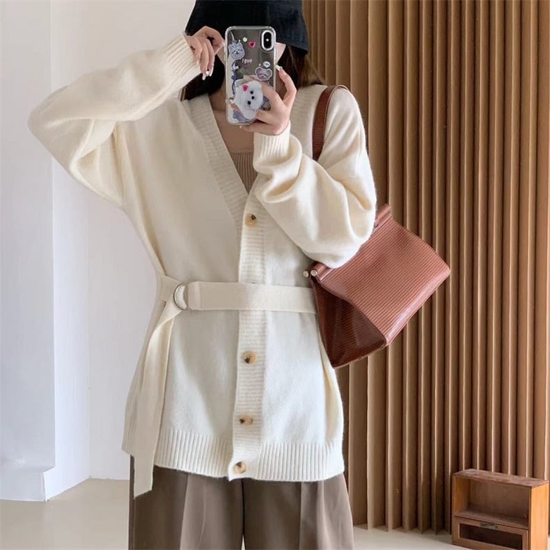 【dress】Vネックニットカーディガンベルト付き　M17795