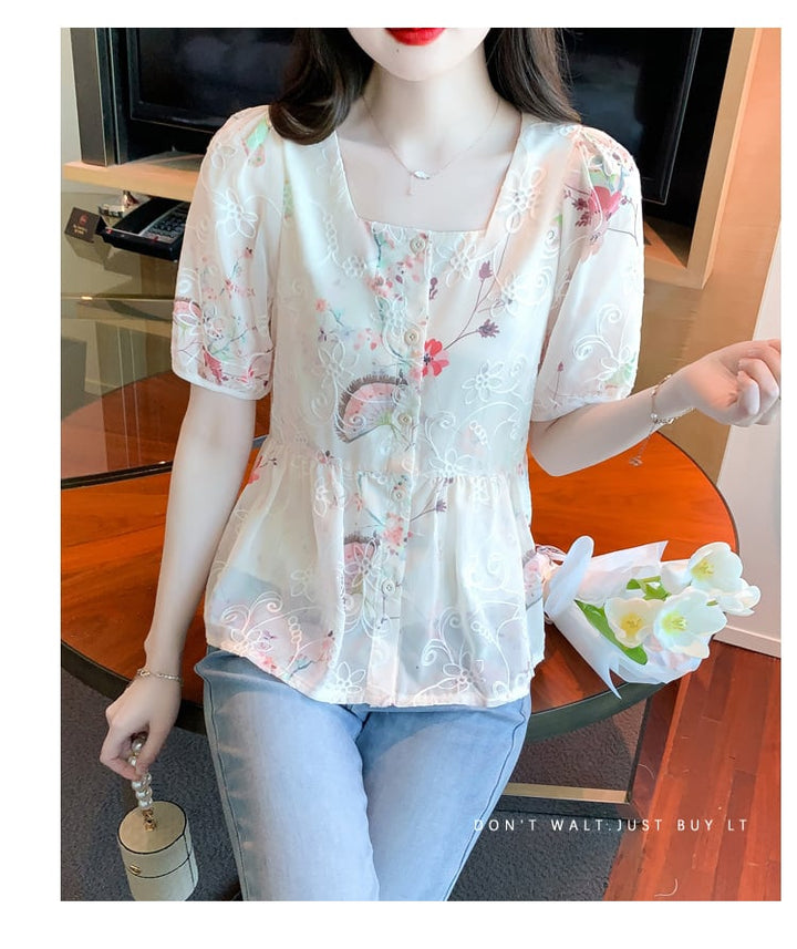 【tops】大人らしい スウィート花柄シャツトップス　M16892