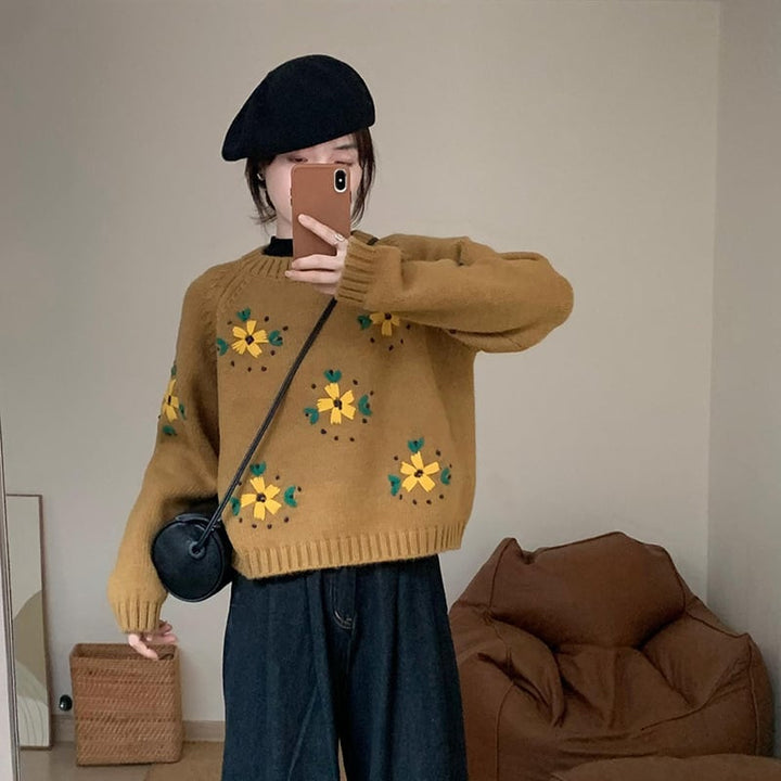 【tops】刺繍ニットセーター　M19120