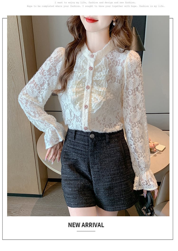 【tops】フリルレースシャツトップス　M26524