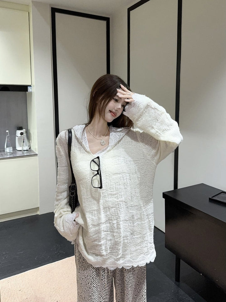 【set】レースニットトップス×ワイドパンツセット　M27066