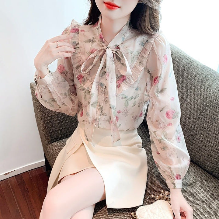 【tops】リボン付きシャツトップス　M25728