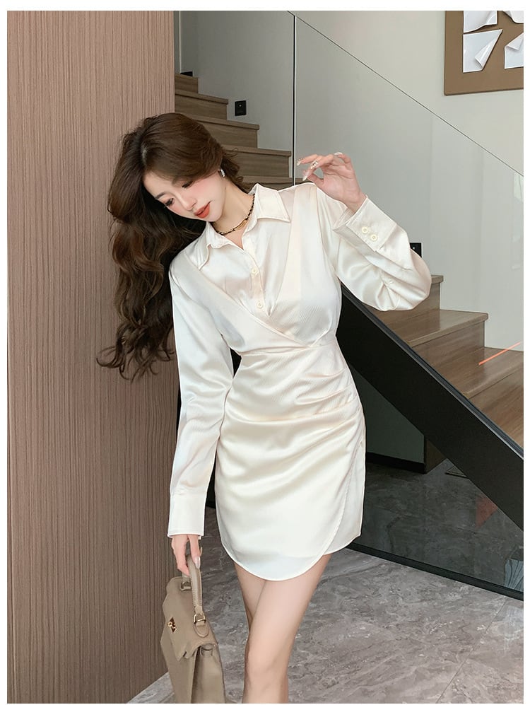 【dress】シンプルVネック通勤風シャツワンピース　M17674