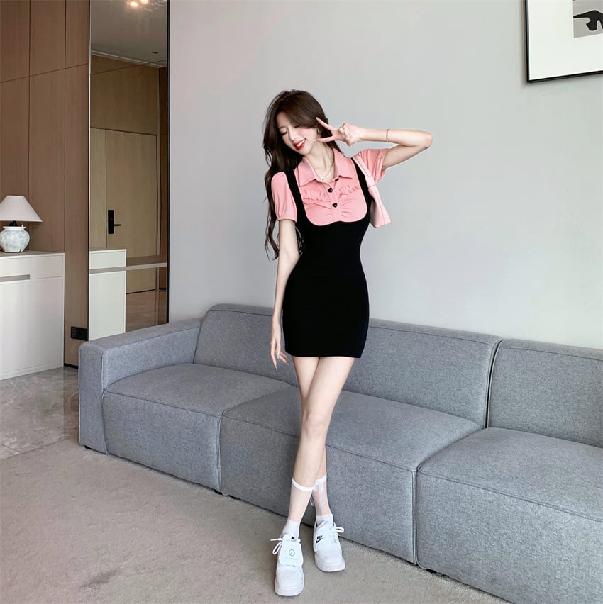 【dress】人気を独占中 切り替えデートワンピース着瘦せ　M17056