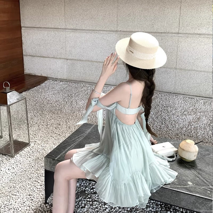 【dress】リボン付きフリルミニワンピース Q8405