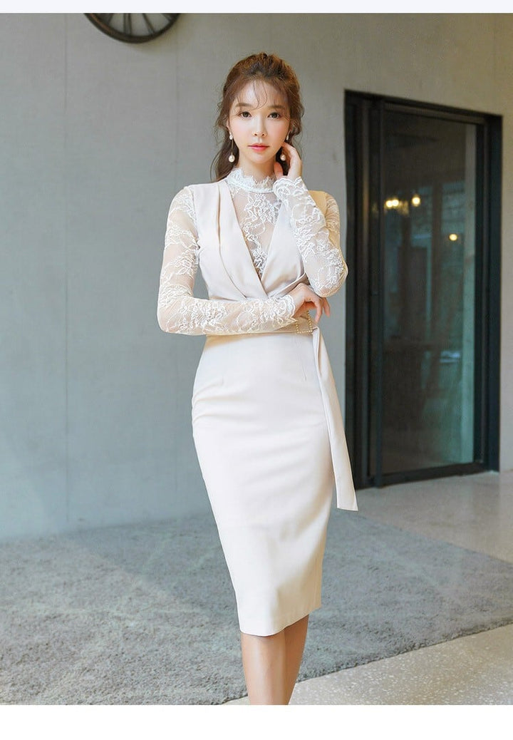 【dress】レース切り替えデートワンピース韓国系着心地良い　M17157