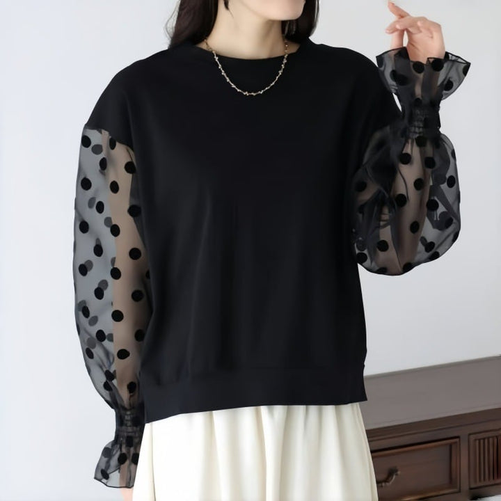 【tops】チュール切り替え長袖Tシャツ　M22604