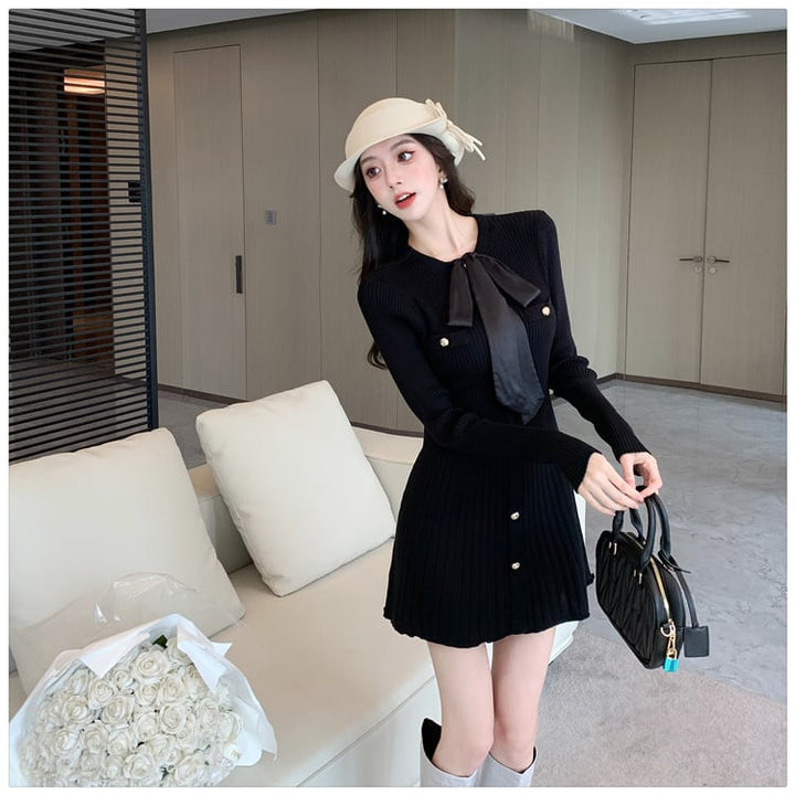 【dress】リボン付きニットワンピース　M28581