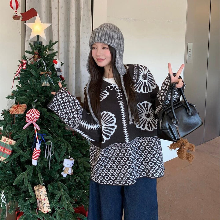 【tops】ジャカードニットセーター　M28500