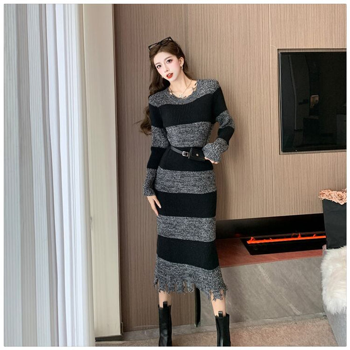 【dress】ボーダー柄ニットワンピース　M18572