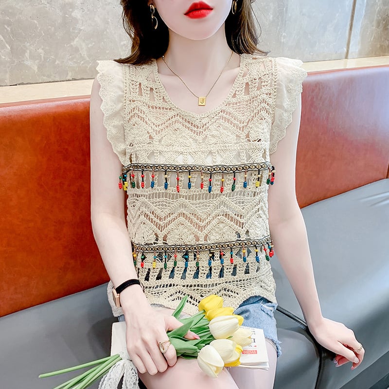 【tops】大人可愛いカットワークノースリーブトップス　M17059