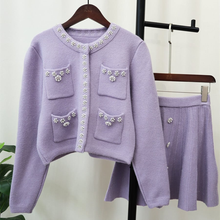 【set】ニットカーデ×スカートセット　M26848