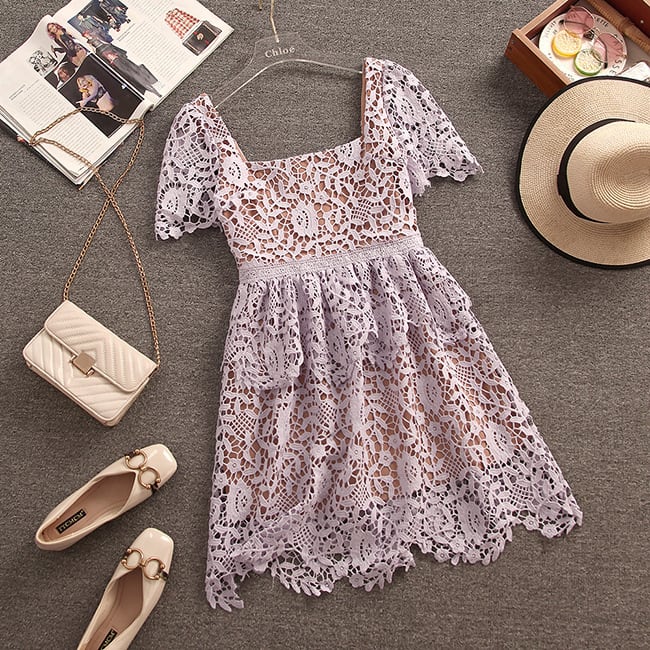 【dress】気質満点大人可愛いカットワークレースワンピース　M17198