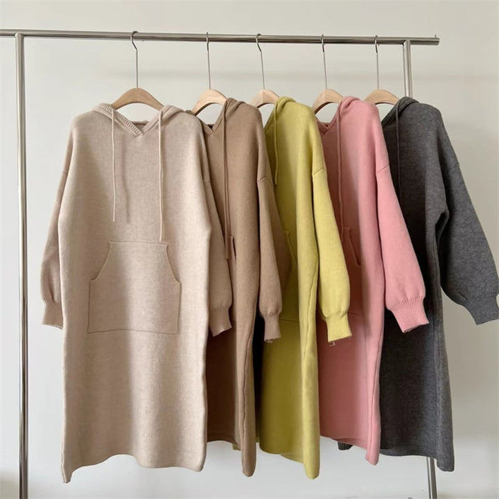【dress】韓国系フード付きシンプルニットワンピース　M17525
