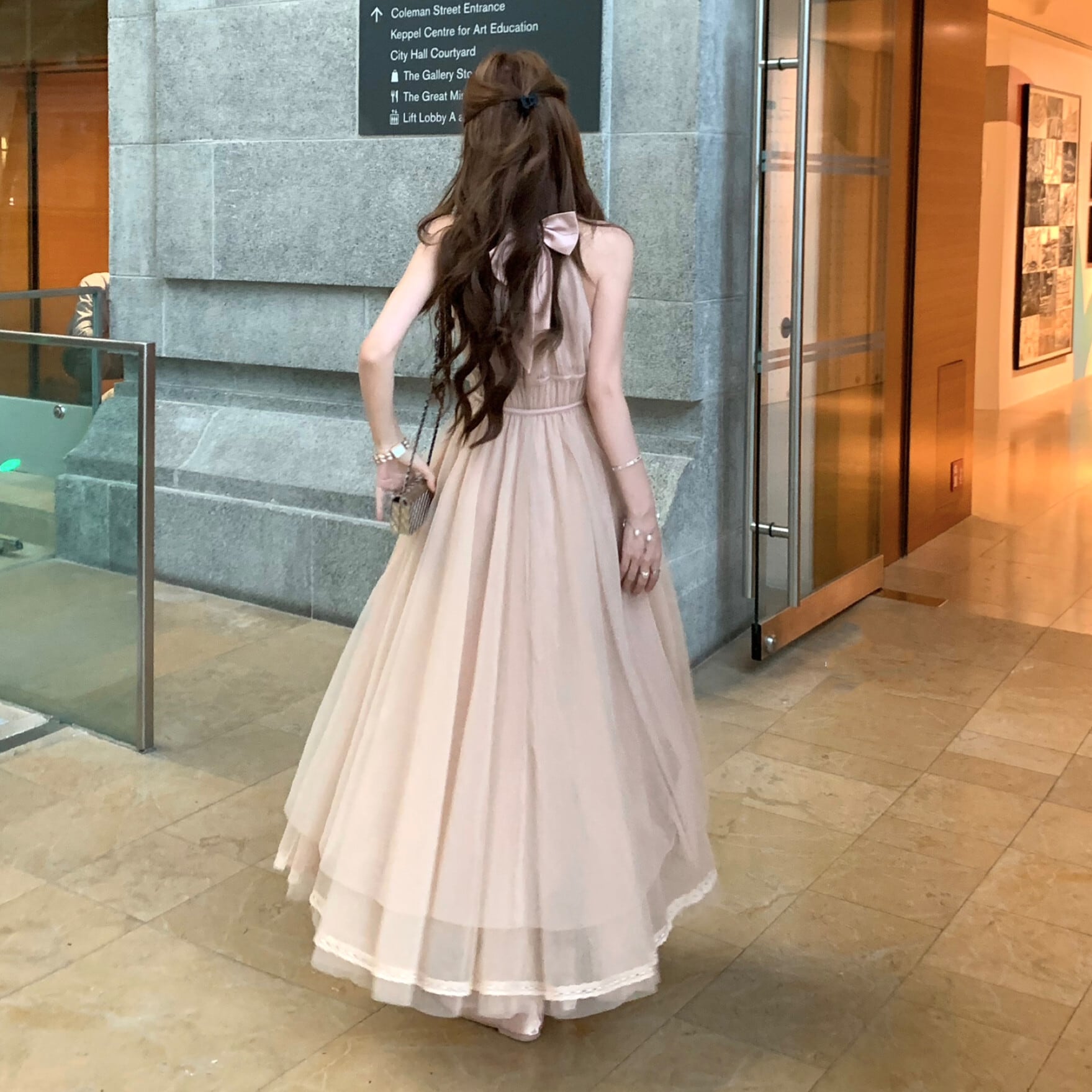 dress】バックリボンチュールロングワンピース N3217 – NANASTYLE