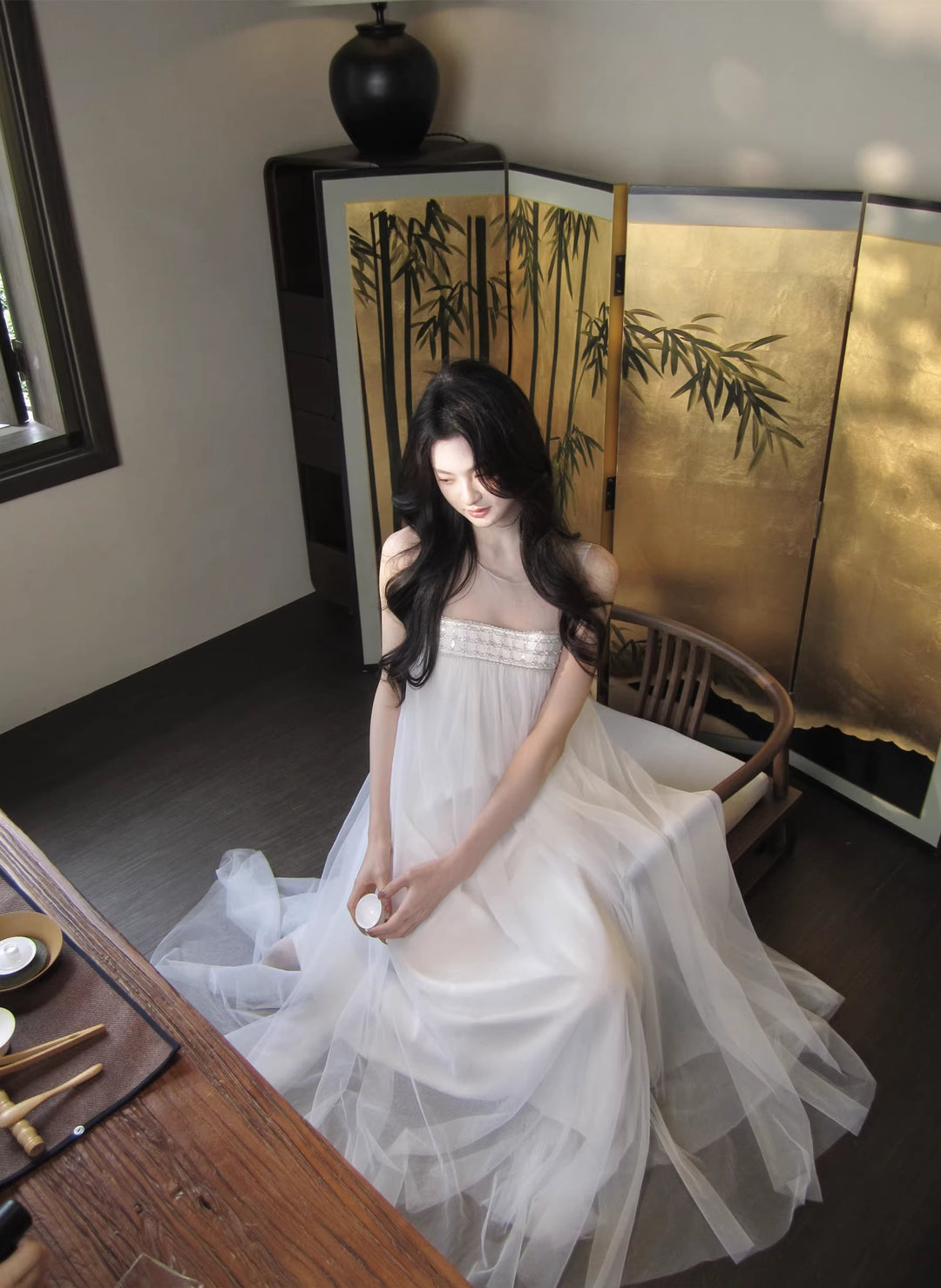 【dress】ノースリーブチュールワンピース Q7966