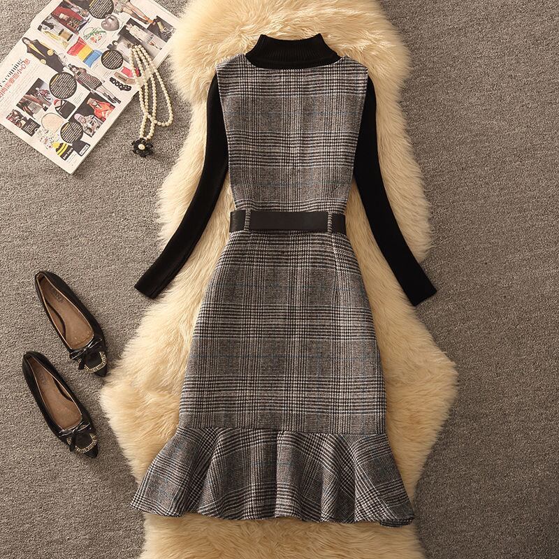 【dress】チェック柄マーメイドベストワンピース　N2255