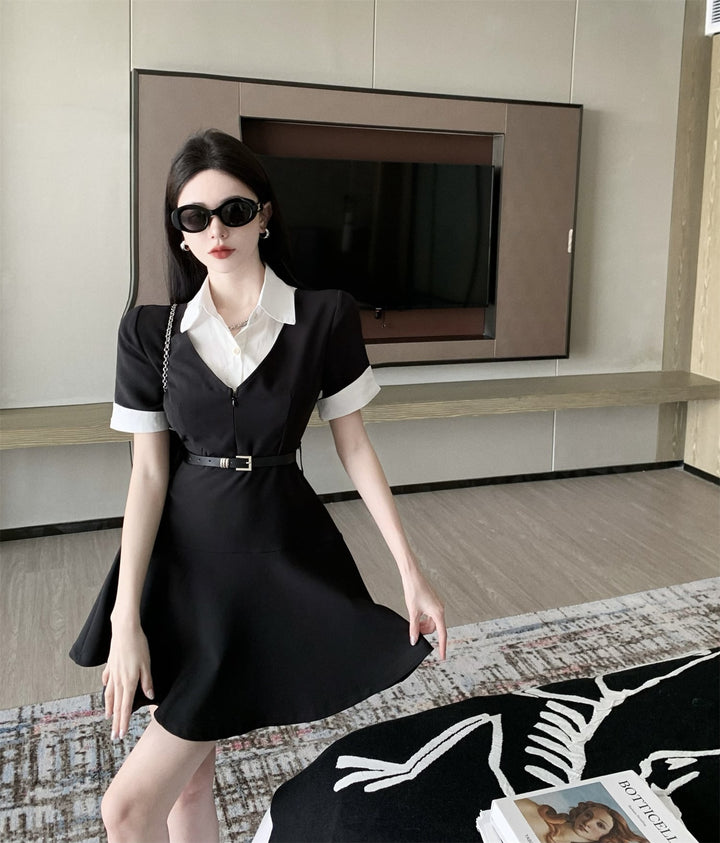 【dress】POLOネック切り替えワンピースベルト付き　M17173