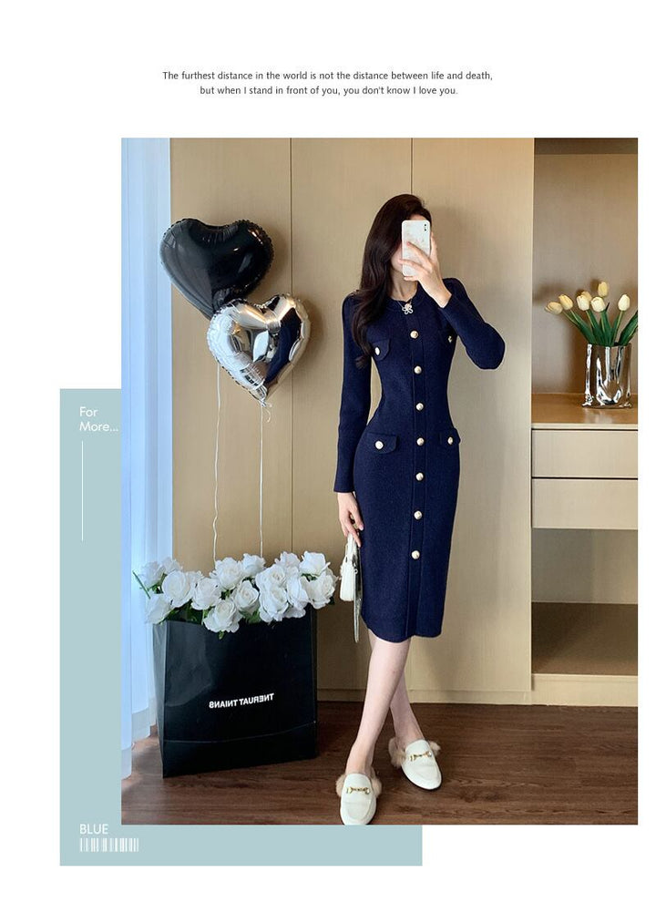 【dress】ボタンデザインニットワンピース　M28382