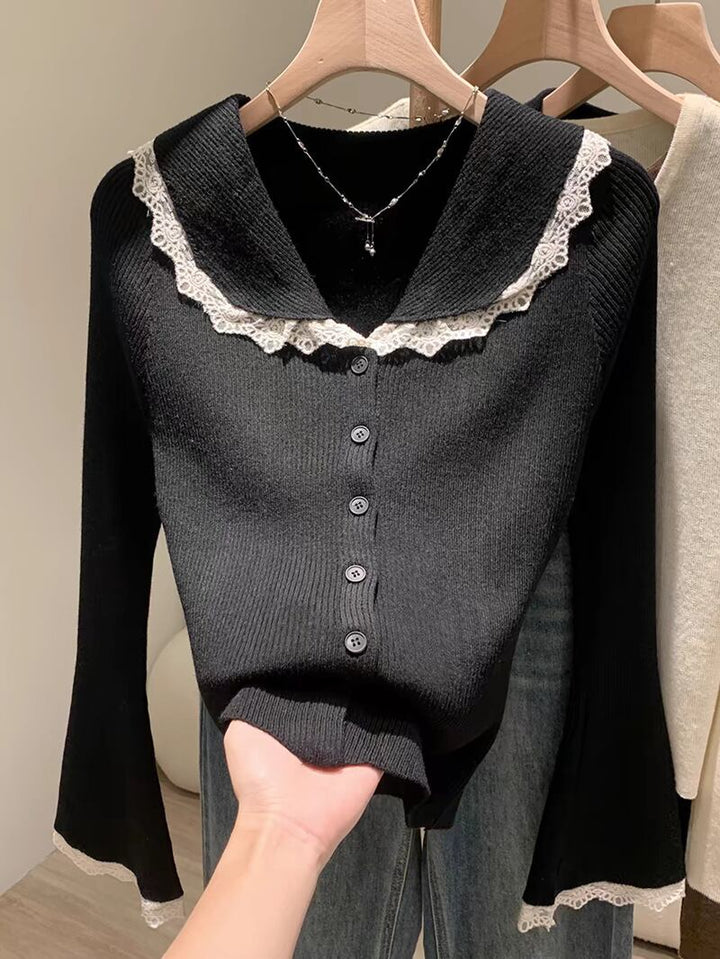 【tops】レース切り替えニットカーデ　M27552