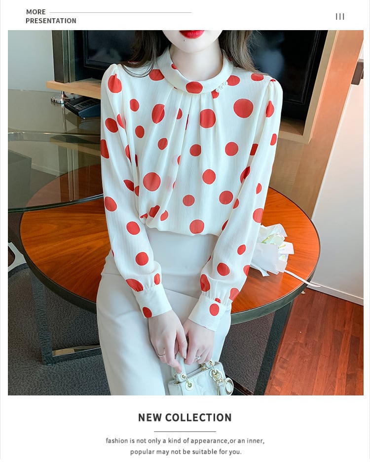 【tops】今季マストバイスタンドネックドット柄シャツ2色　M16882