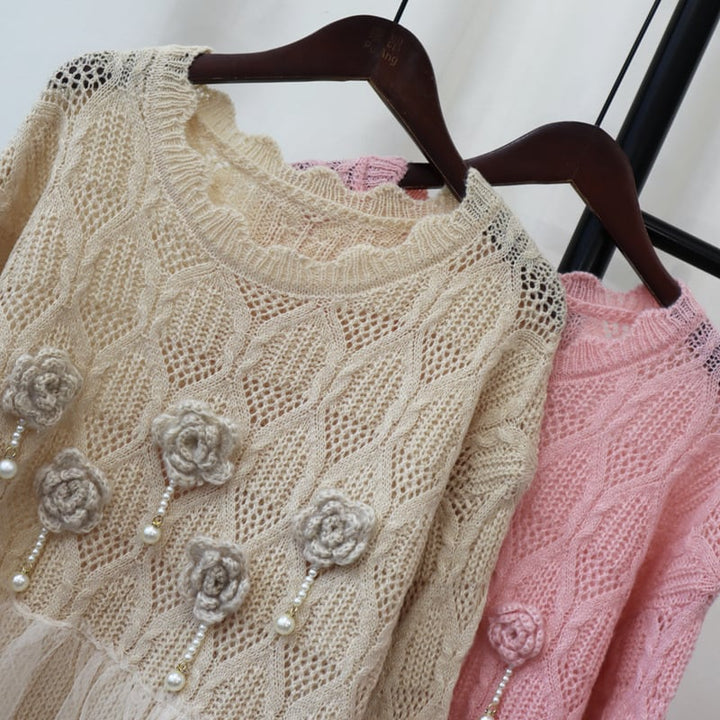 【tops】立体フラワーニットセーター　M25736