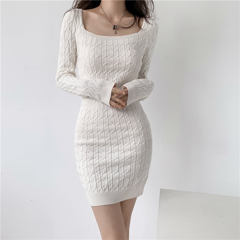 【dress】無地ニットワンピース　M18023